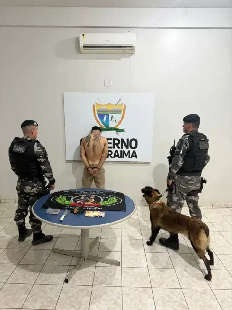 Com apoio de cadela farejadora, PM prende homem com pasta base e balança de precisão em Boa Vista